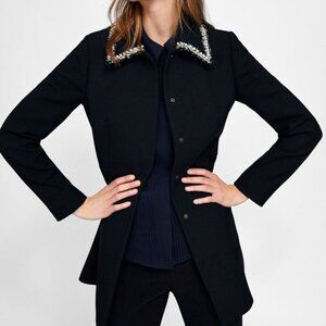 Zara Basic Pearl Collar Coat NWT